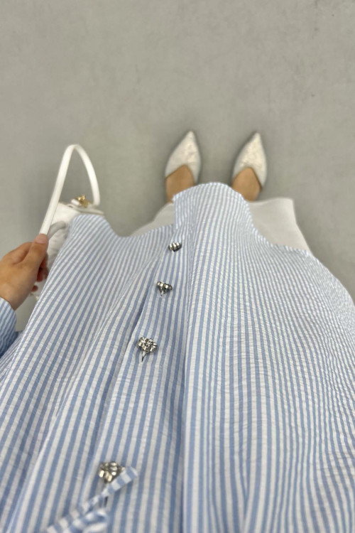 Stone Buttoned Striped Shirt Blue