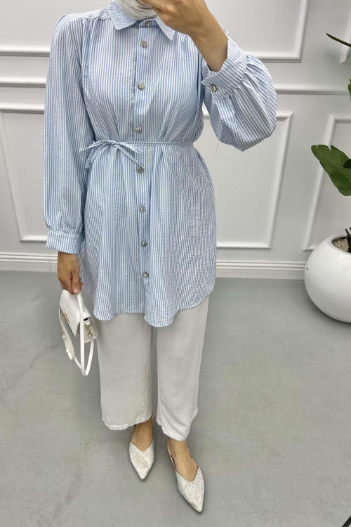 Stone Buttoned Striped Shirt Blue