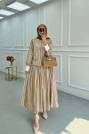 Sare Fashion Stone Embroidered Striped Skirt Suit Beige