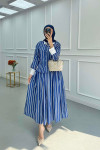 Sare Fashion Stone Embroidered Striped Skirt Suit Navy Blue