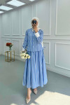 Sare Fashion Stone Embroidered Striped Skirt Suit Blue
