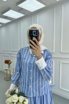 Sare Fashion Stone Embroidered Striped Skirt Suit Blue