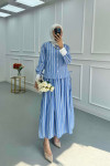 Sare Fashion Stone Embroidered Striped Skirt Suit Blue