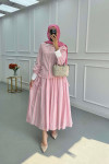 Sare Fashion Stone Embroidered Striped Skirt Suit Pink
