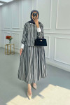 Sare Fashion Stone Embroidered Striped Skirt Suit Black