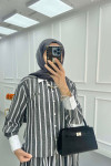 Sare Fashion Stone Embroidered Striped Skirt Suit Black