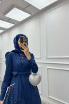 Sare Fashion Stone Embroidered Dress Navy Blue