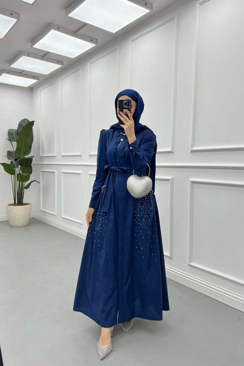 Sare Fashion Stone Embroidered Dress Navy Blue