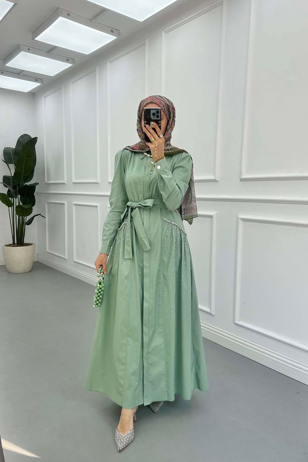 Sare Fashion Stone Embroidered Dress Mint