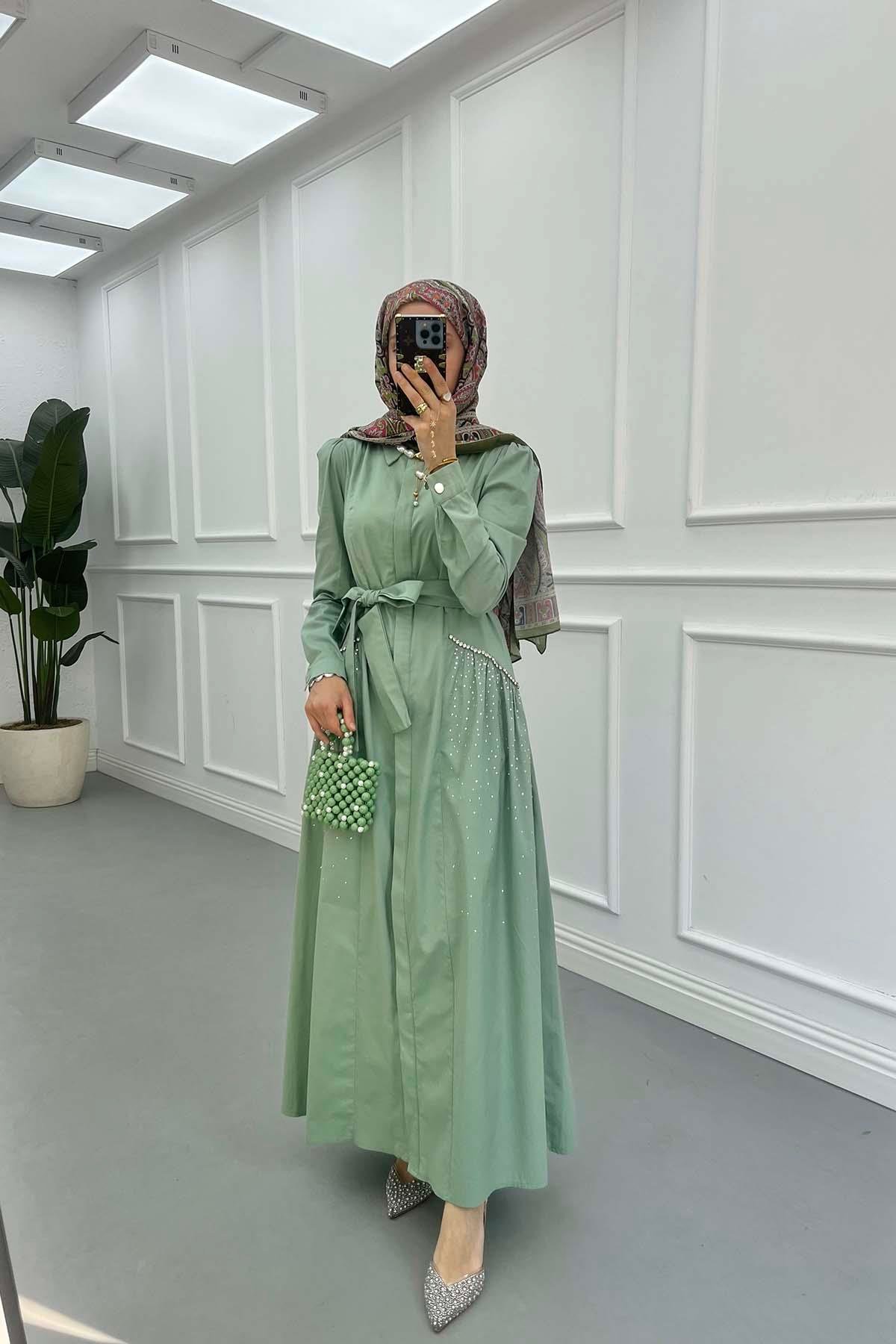 Sare Fashion Stone Embroidered Dress Mint