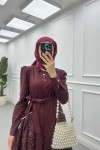 Sare Fashion Stone Embroidered Dress Plum