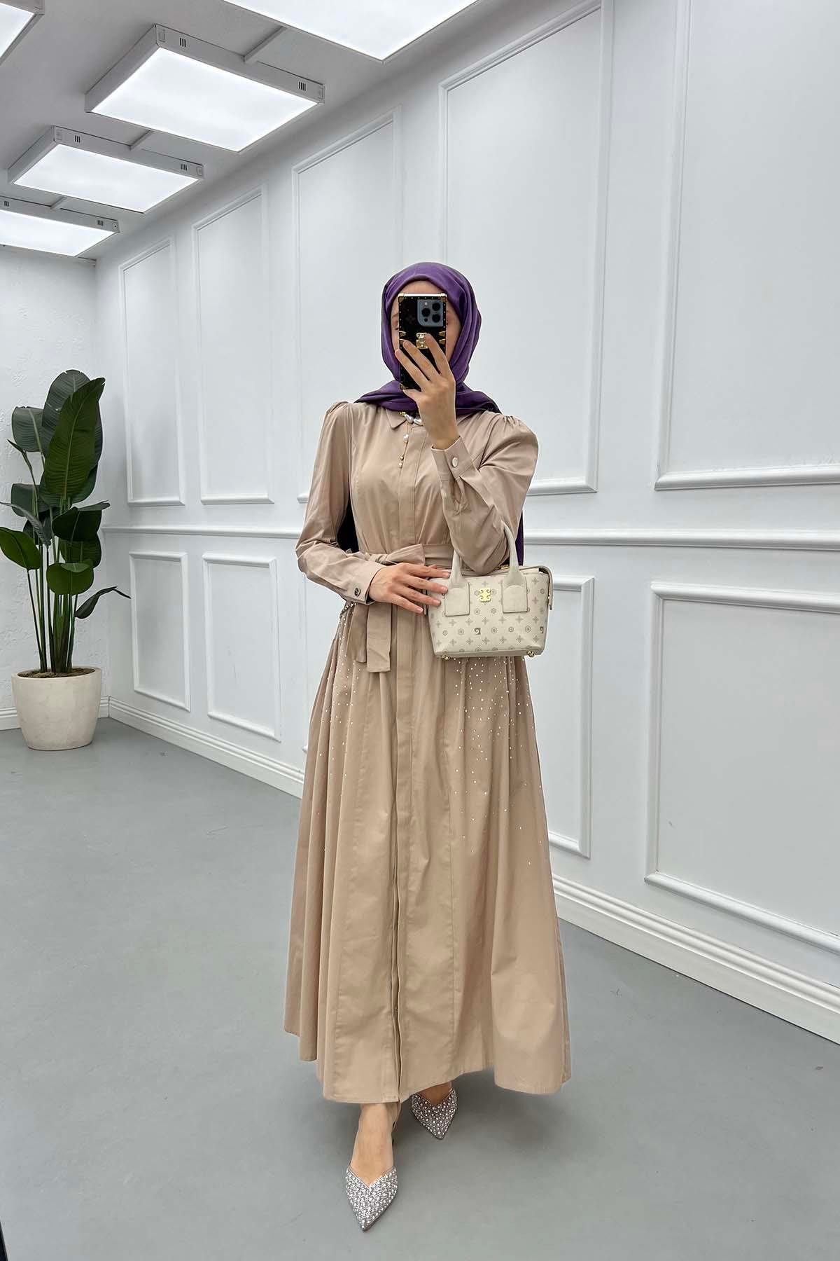 Sare Fashion Stone Embroidered Dress Mink
