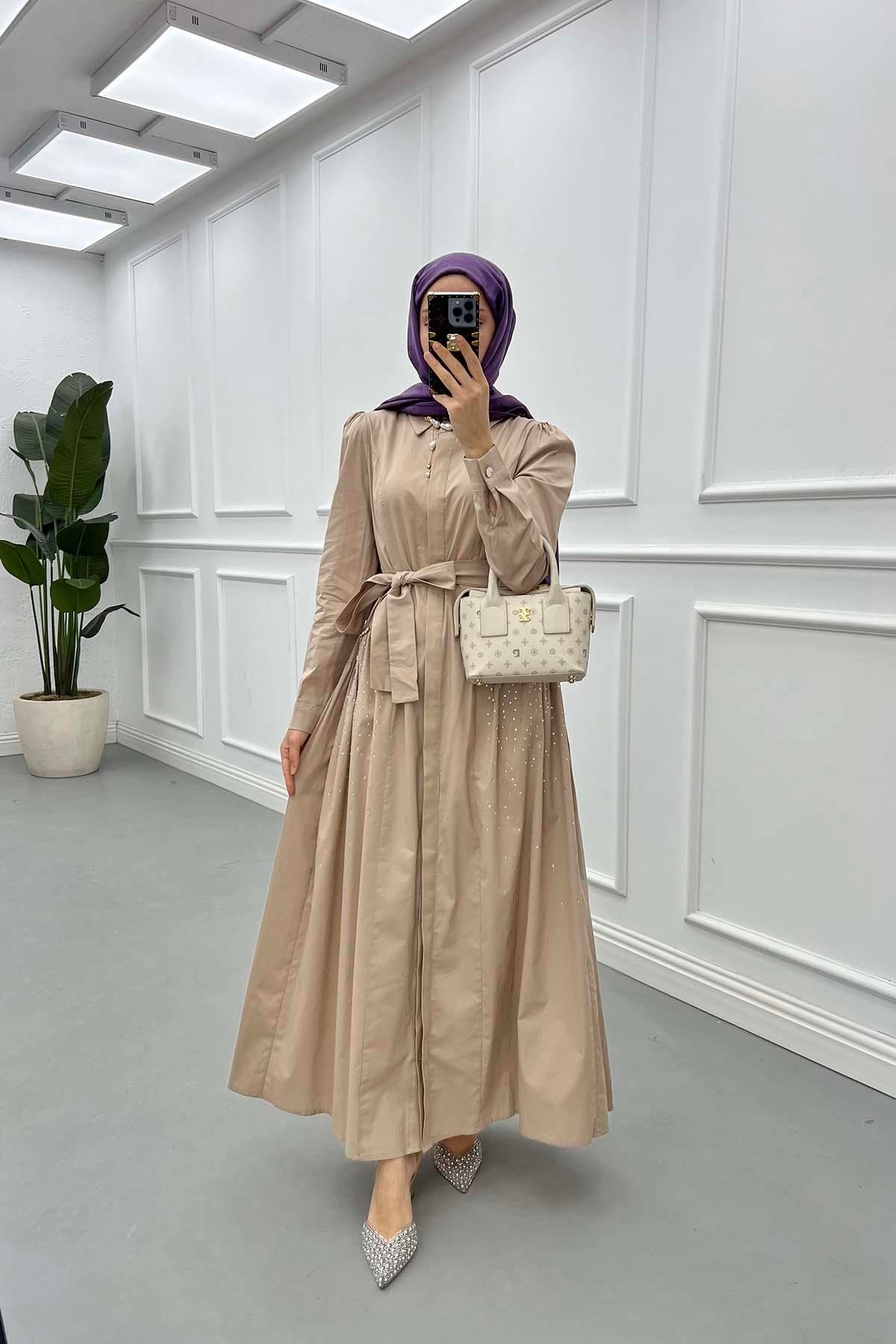 Sare Fashion Stone Embroidered Dress Mink