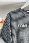 Sare Fashion Stone Striped Min T-shirt Gray