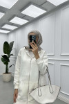 Sare Fashion Stoned Zippered Raised Sweater White