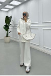 Sare Fashion Stoned Zippered Raised Sweater White