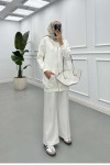 Sare Fashion Stoned Zippered Raised Sweater White