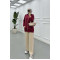 Sare Fashion Stoned Zippered Raised Sweater Burgundy