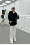 Sare Fashion Stoned Zippered Raised Sweater Black