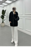 Sare Fashion Stoned Zippered Raised Sweater Black