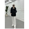 Sare Fashion Stoned Zippered Raised Sweater Black