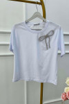 Sare Fashion Stone Bow Detailed T-shirt White