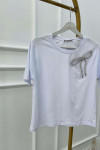 Sare Fashion Stone Bow Detailed T-shirt White