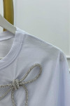 Sare Fashion Stone Bow Detailed T-shirt White