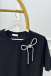 Sare Fashion Stone Bow Detailed T-shirt Black