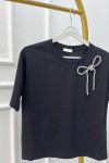 Sare Fashion Stone Bow Detailed T-shirt Black
