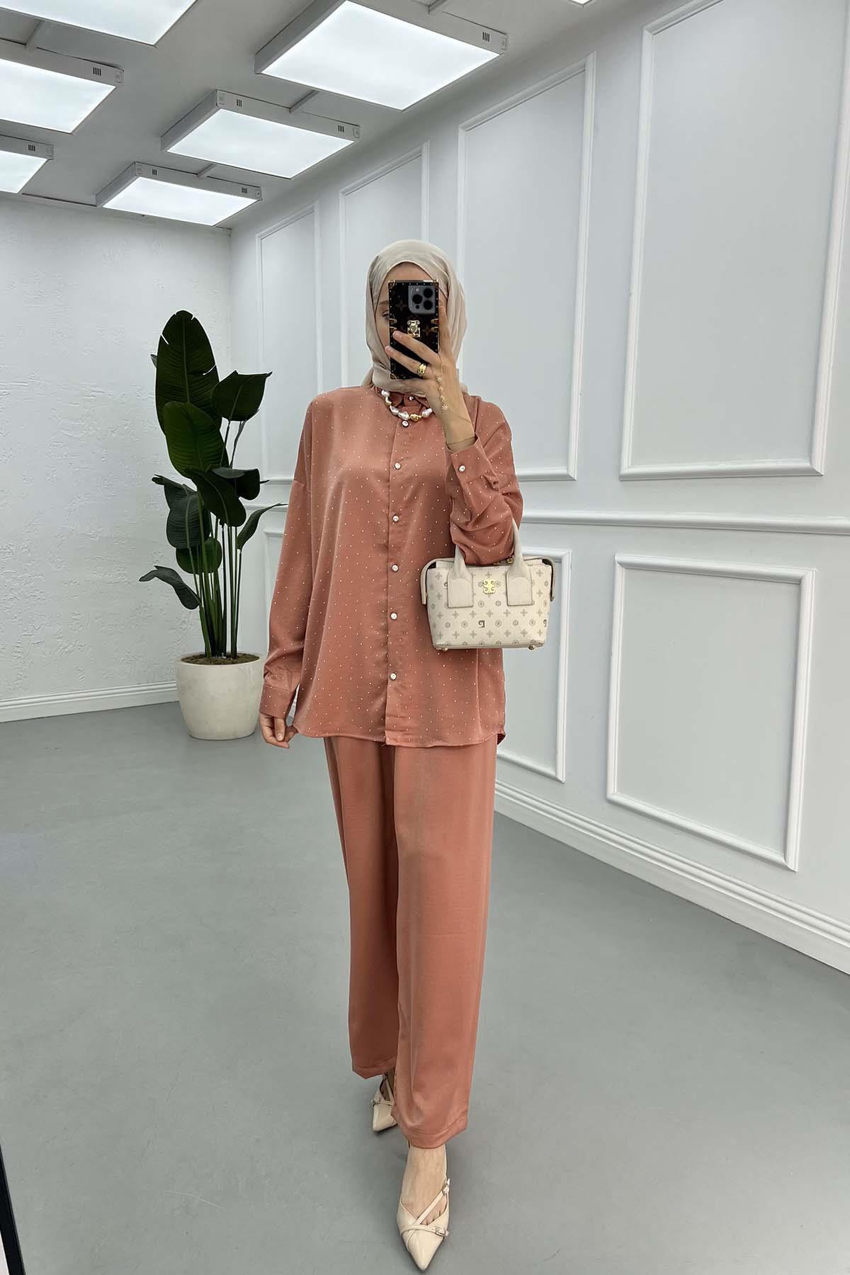 Sare Fashion Stoned Shirt Set Dusty Rose