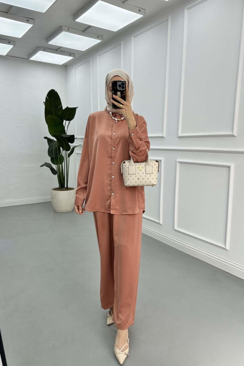 Sare Fashion Stoned Shirt Set Dusty Rose
