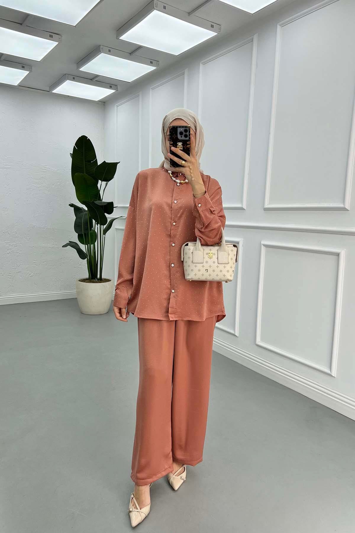 Sare Fashion Stoned Shirt Set Dusty Rose