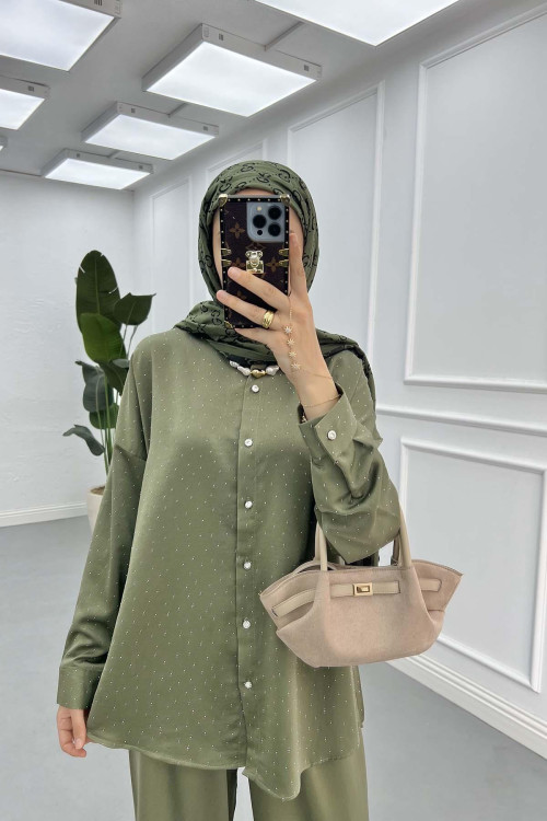 Sare Fashion Stone Shirt Set Khaki