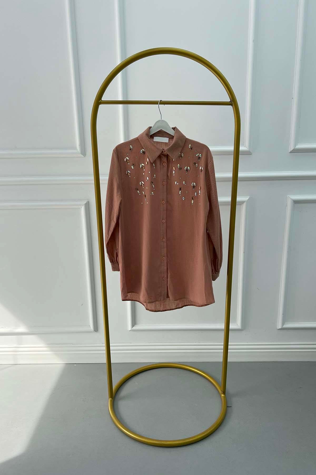 Stoned Linen Shirt Camel