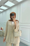 Sare Fashion Stoned Kimono Set Beige
