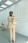 Sare Fashion Stoned Kimono Set Beige