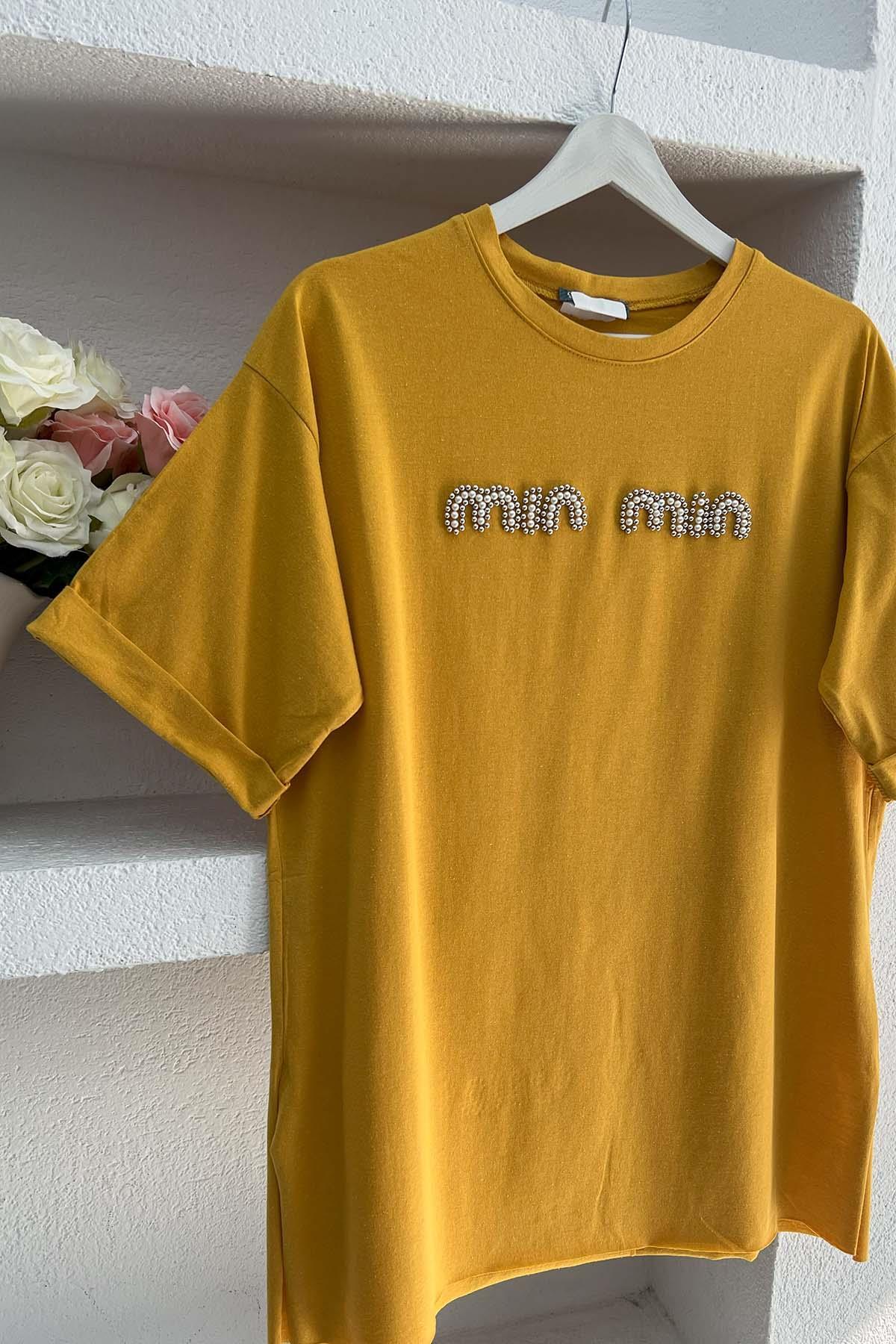 Sare Fashion Stone Mın Tshirt Mustard