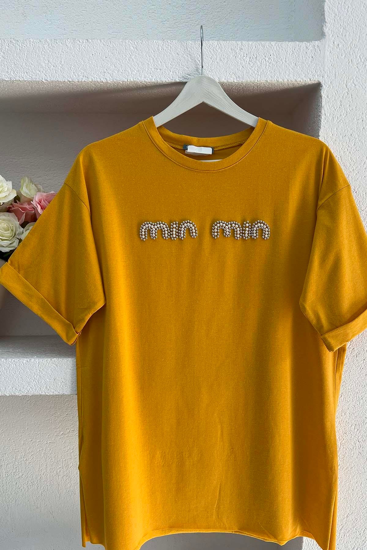 Sare Fashion Stone Mın Tshirt Mustard
