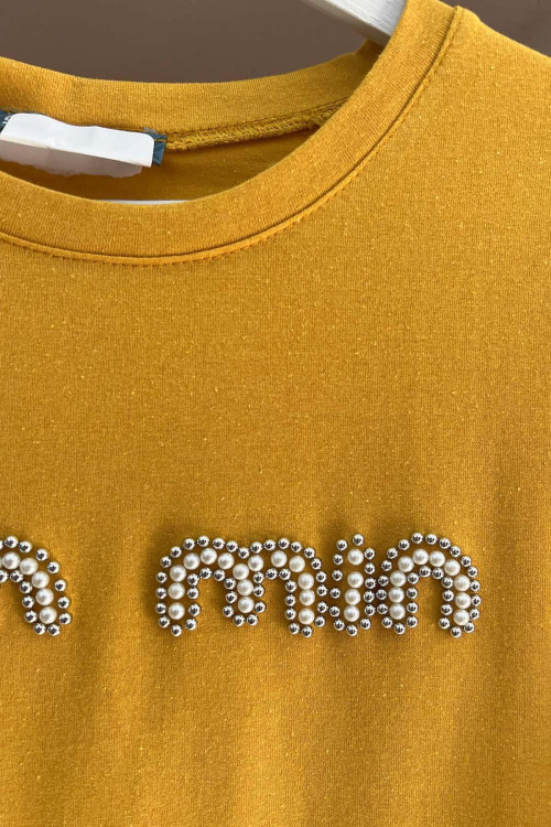Sare Fashion Stone Mın Tshirt Mustard
