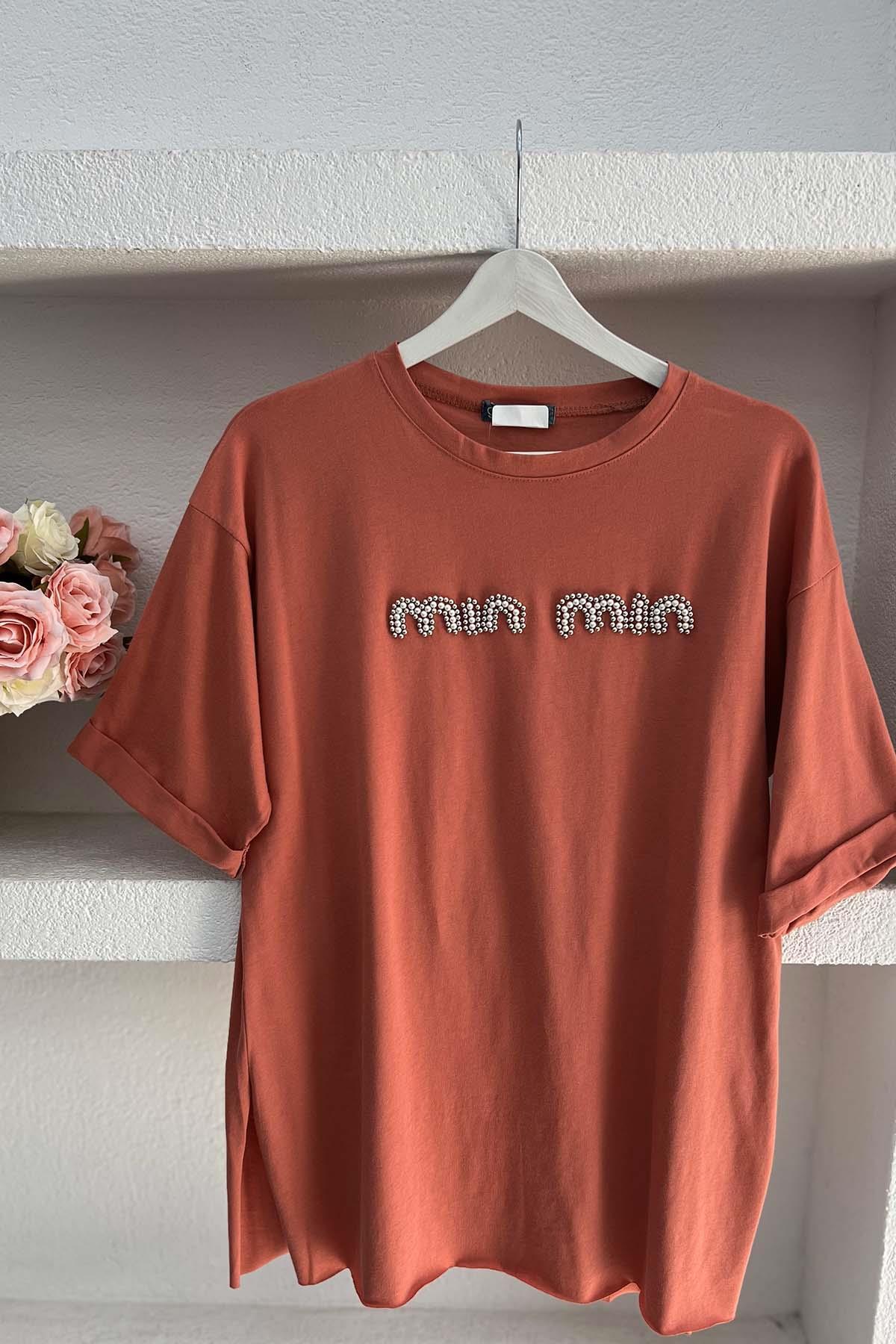 Sare Fashion Stone Mın Tshirt Salmon