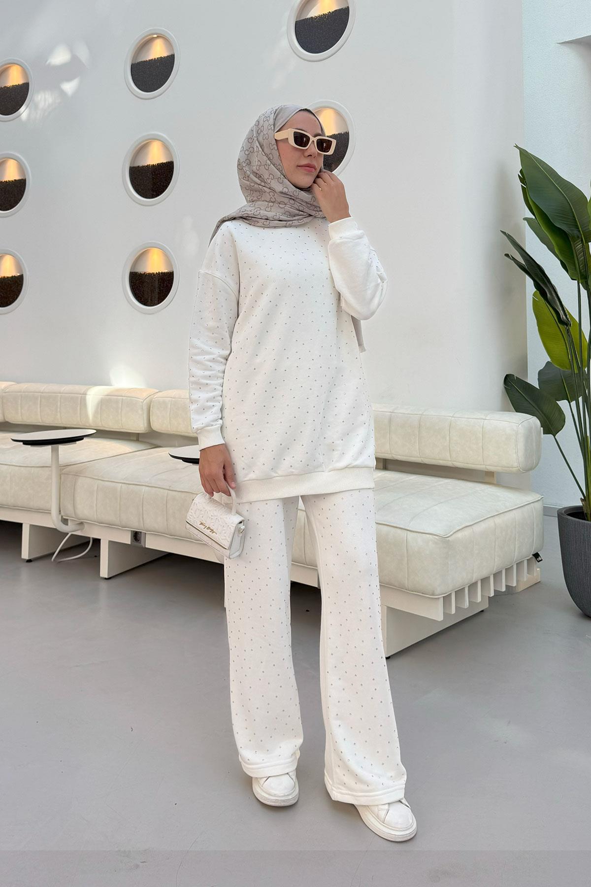 Sare Fashion Stoned Oysh Sweat Suit White