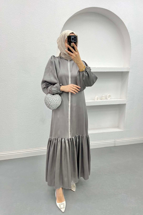 Stone Satin Dress Gray