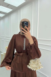 Sare Fashion Stone Satin Skirt Set Brown