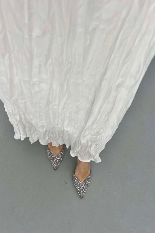 Sare Fashion Tencel Crinkle Skirt White