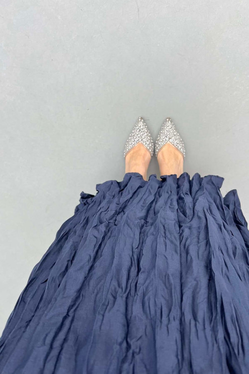 Sare Fashion Tencel Crinkle Skirt Navy Blue