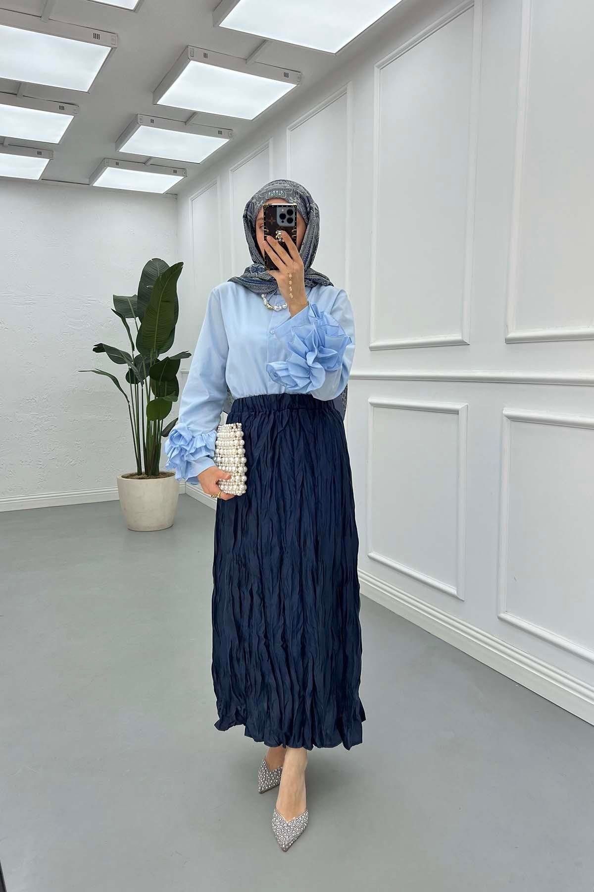 Sare Fashion Tencel Crinkle Skirt Navy Blue