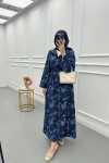 Sare Fashion Texture Pattern Denim Dress Navy Blue