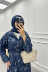 Sare Fashion Texture Pattern Denim Dress Navy Blue
