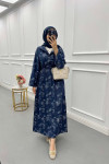 Sare Fashion Texture Pattern Denim Dress Navy Blue